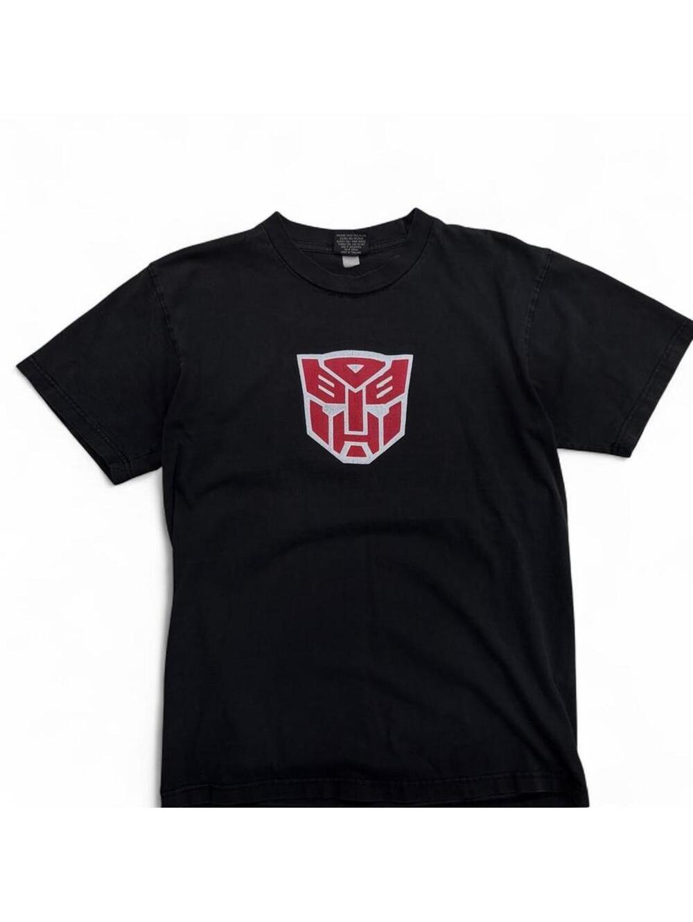 Y2K Manga Transformers Black T-Shirt with Red & White Autobot Logo